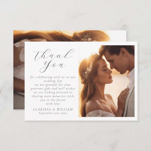 Elegant Script Wedding Photo Bedankkaart (Voorkant / Achterkant)