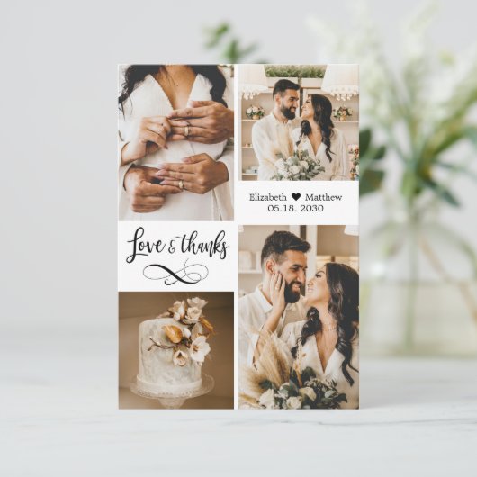 Elegant Script Wedding Photo Collage Bedankkaart (Staand voorkant)