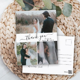 Elegant Script Wedding Photo Collage Hartelijk dan Briefkaart