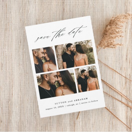 Elegant Script Wedding Photo Collage Save The Date