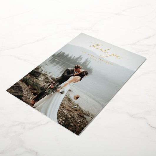 Elegant Script Wedding Photo Folie Hartelijk dank Folie Uitnodiging (Gedraaid)
