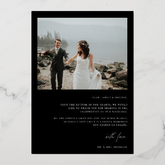 Elegant Script Wedding Photo Folie Hartelijk dank Folie Uitnodiging (Achterkant)