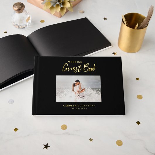 Elegant Script Wedding Photo Gastenboek (Voorkant open)