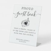 Elegant Script Wedding Photo Gastenboek Reclamebord Met Voetstuk (Voorkant)