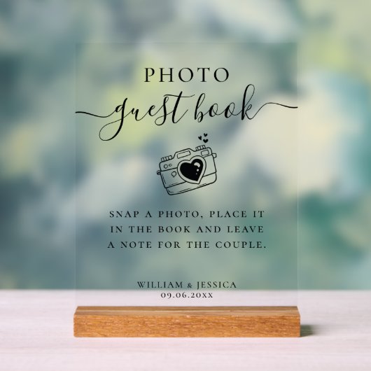 Elegant Script Wedding Photo Guest Book Acryl Bord (Neutraal)