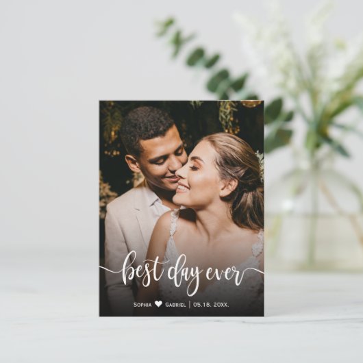 Elegant Script Wedding Photo Hartelijk dank Briefk Briefkaart (Staand voorkant)