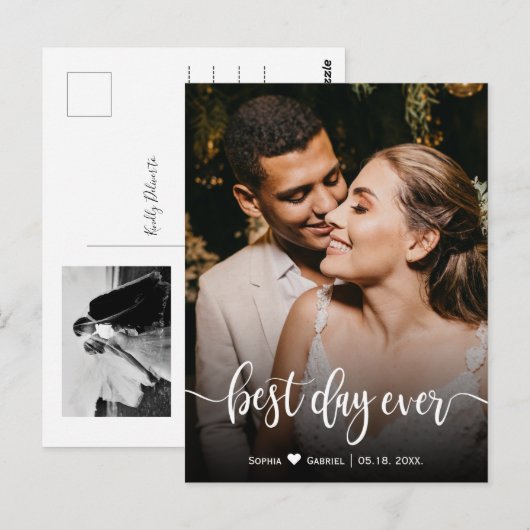 Elegant Script Wedding Photo Hartelijk dank Briefk Briefkaart (Voorkant / Achterkant)