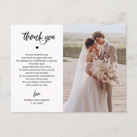 Elegant Script Wedding Photo Hartelijk dank Briefk Briefkaart (Voorkant)