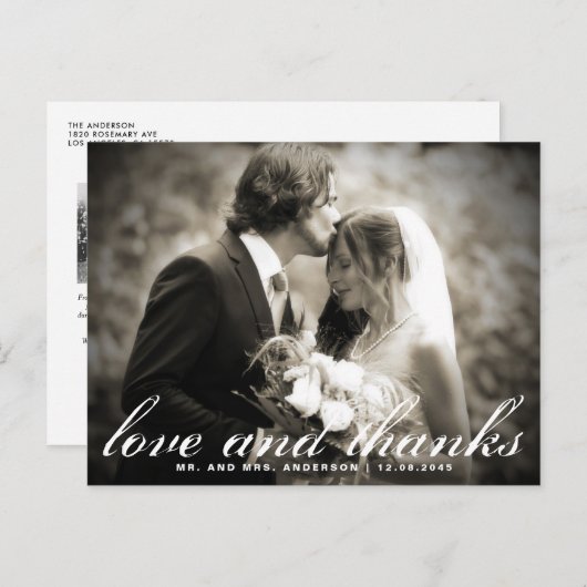 Elegant Script Wedding Photo Hartelijk dank Briefk Briefkaart (Voorkant / Achterkant)