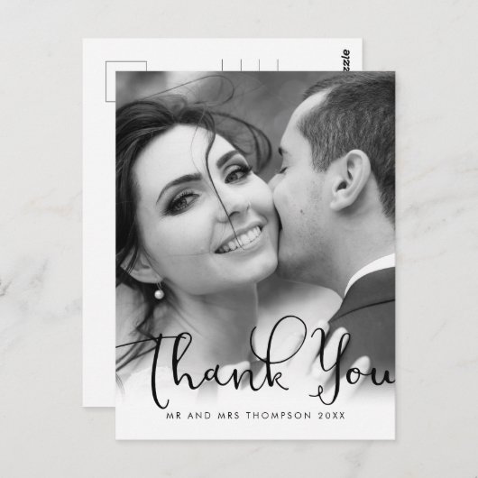 Elegant Script Wedding Photo Hartelijk dank Briefk Briefkaart (Voorkant / Achterkant)