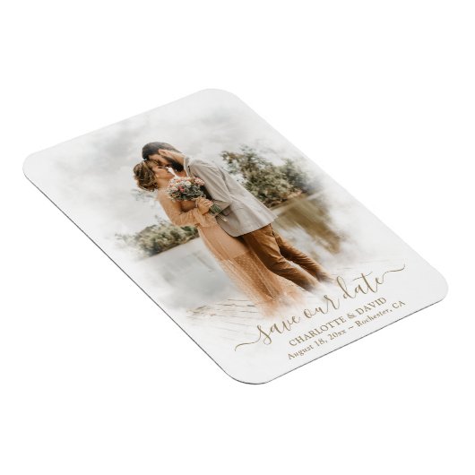 Elegant Script Wedding Photo Save Our Date Magneet (Rechterzijde)