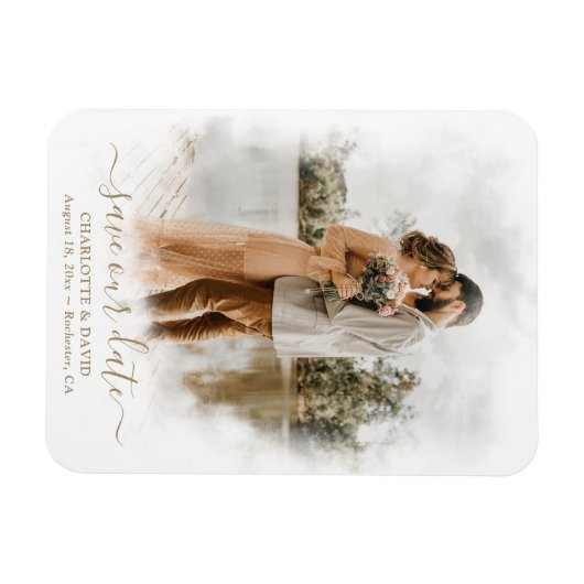 Elegant Script Wedding Photo Save Our Date Magneet (Horizontaal)
