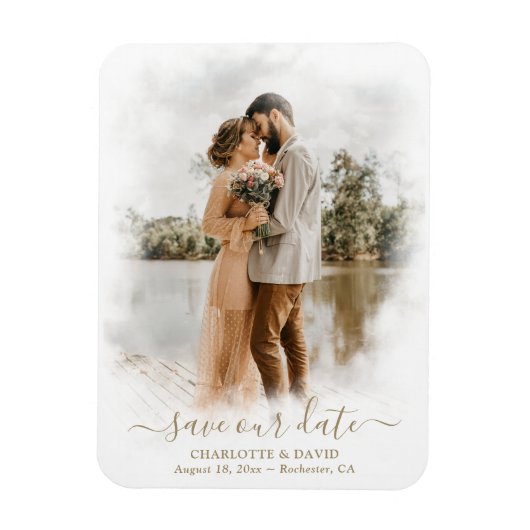 Elegant Script Wedding Photo Save Our Date Magneet (Verticaal)