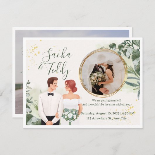Elegant Script Wedding Photo Save the Date  Aankondigingskaart (Voorkant / Achterkant)