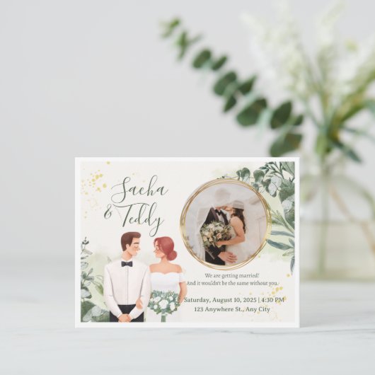 Elegant Script Wedding Photo Save the Date  Aankondigingskaart (Staand voorkant)