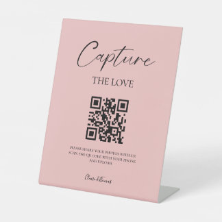 Elegant Script Wedding Photo Share QR-code Reclamebord Met Voetstuk