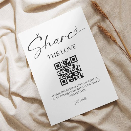 Elegant Script Wedding Photo Share QR-code Reclamebord Met Voetstuk