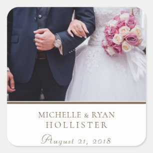 Elegant Script Wedding Photo Vierkante Sticker