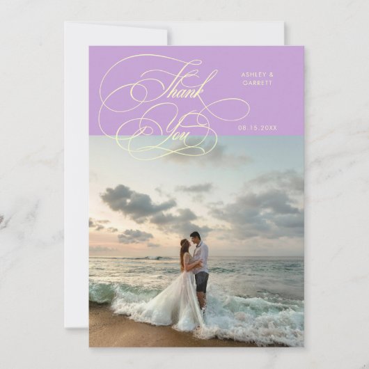 Elegant Script Wedding Photo Wisteria Bedankkaart (Voorkant)