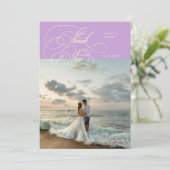 Elegant Script Wedding Photo Wisteria Bedankkaart (Staand voorkant)