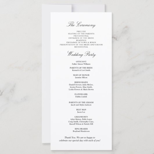Elegant Script Wedding Program (Achterkant)