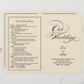 Elegant Script Wedding Program - Black & Off White (Voorkant / Achterkant)