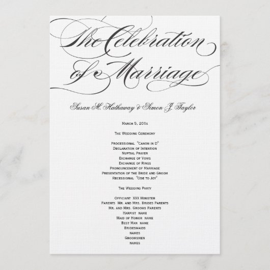 Elegant Script Wedding Program - Black Programmakaart (Voorkant)