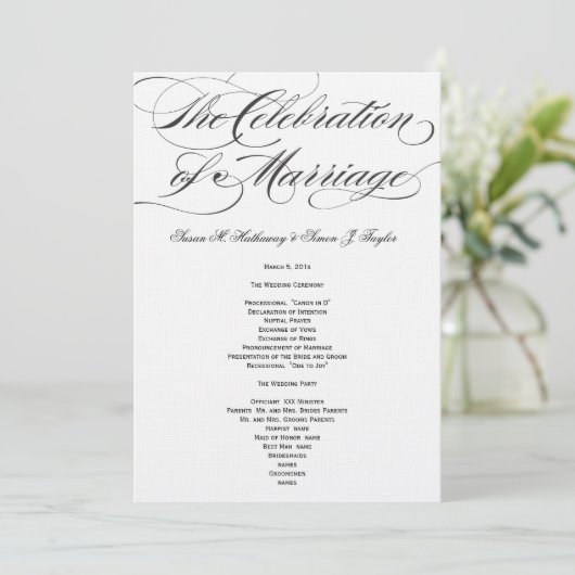 Elegant Script Wedding Program - Black Programmakaart (Staand voorkant)