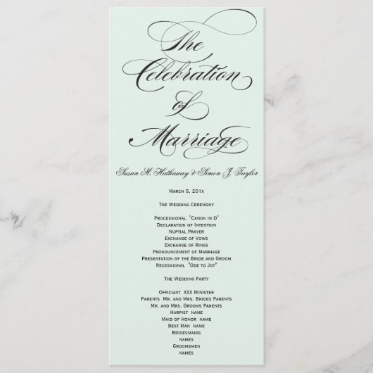 Elegant Script Wedding Program - Blue Programmakaart (Voorkant)