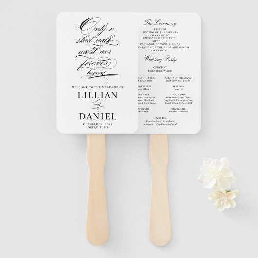 Elegant Script Wedding Program Hand Fan Handwaaier (Voorkant en achterkant)