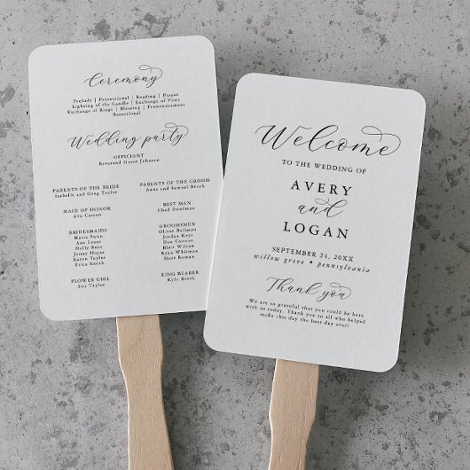 Elegant Script Wedding Program Hand Fan Handwaaier