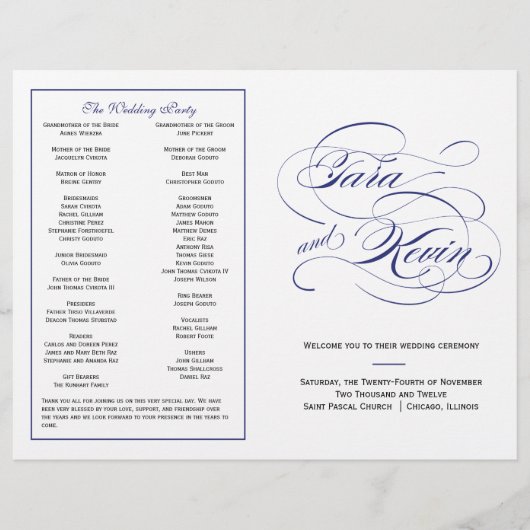 Elegant Script Wedding Program - Navy (Voorkant)
