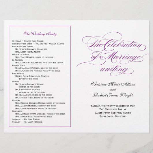 Elegant Script Wedding Program - Paars (Voorkant)