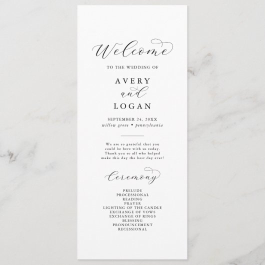 Elegant Script Wedding Program Programmakaart (Voorkant)