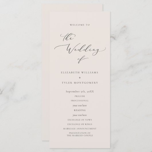 Elegant Script Wedding Program Programmakaart (Voorkant / Achterkant)