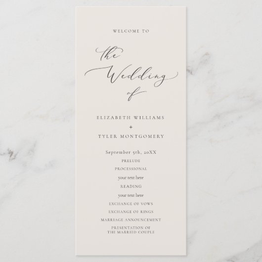 Elegant Script Wedding Program Programmakaart (Voorkant)