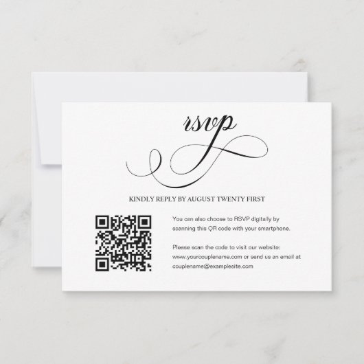 Elegant Script Wedding QR Code Foto RSVP Card Kaartje (Voorkant)