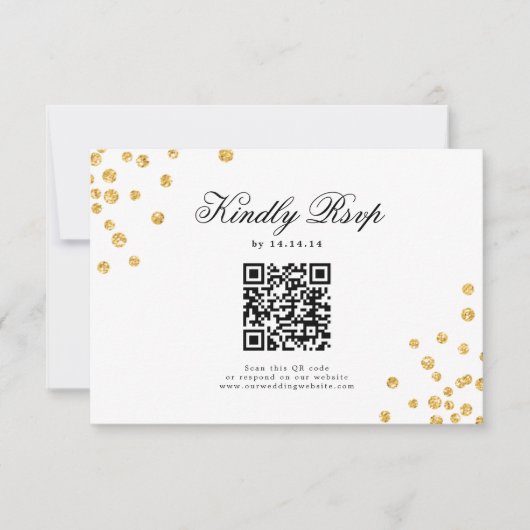 Elegant Script Wedding QR RSVP Gold Confetti (Voorkant)