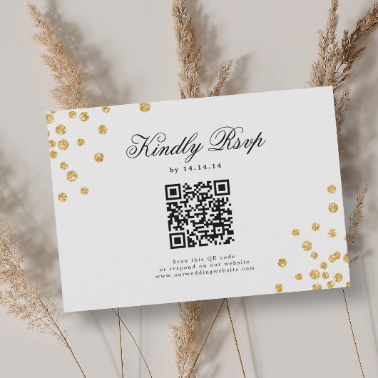 Elegant Script Wedding QR RSVP Gold Confetti