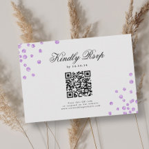 Elegant Script Wedding QR RSVP Paarse Confetti