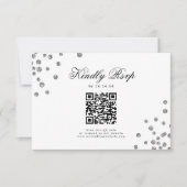 Elegant Script Wedding QR RSVP Silver Confetti Kaartje (Voorkant)