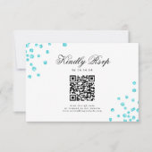 Elegant Script Wedding QR RSVP Turquoise Confetti Kaartje (Voorkant)