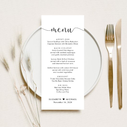Elegant Script Wedding Reception Menu