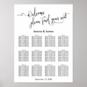 Elegant Script Wedding Reception Sezing Chart Poster (Voorkant)