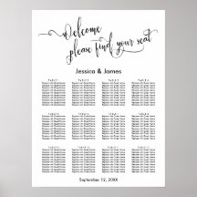 Elegant Script Wedding Reception Sezing Chart