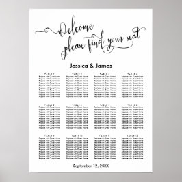 Elegant Script Wedding Reception Sezing Chart Poster