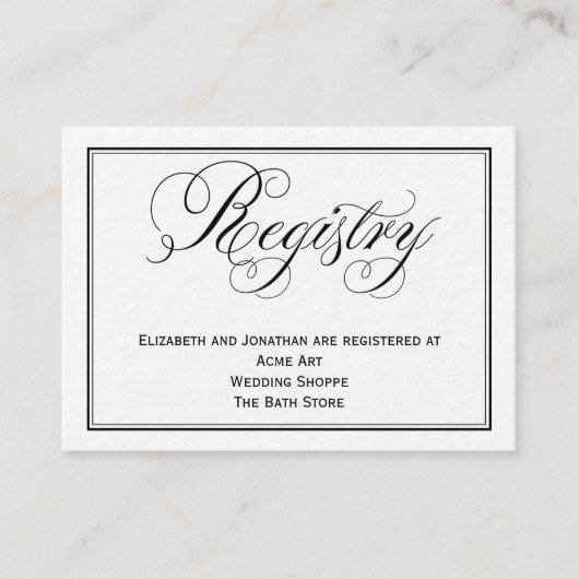 Elegant Script Wedding Registry Information Kaart (Voorkant)
