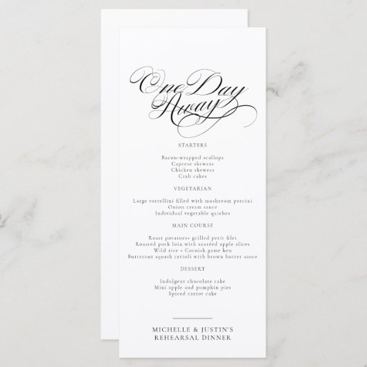 Elegant Script Wedding Repetitie Diner Menu (Voorkant / Achterkant)