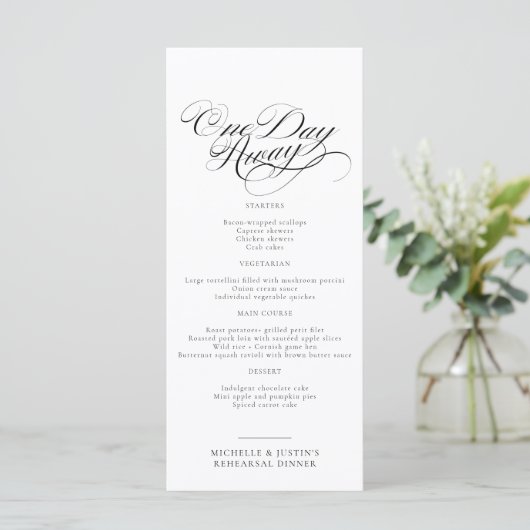 Elegant Script Wedding Repetitie Diner Menu (Staand voorkant)