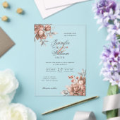 Elegant Script Wedding Rose Gold Rustic Floral  Acryl Uitnodigingen (Insitu (Huwelijk))